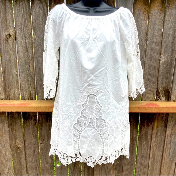 cliche Dresses & Skirts - Cliché white embroidered lace cotton dress small